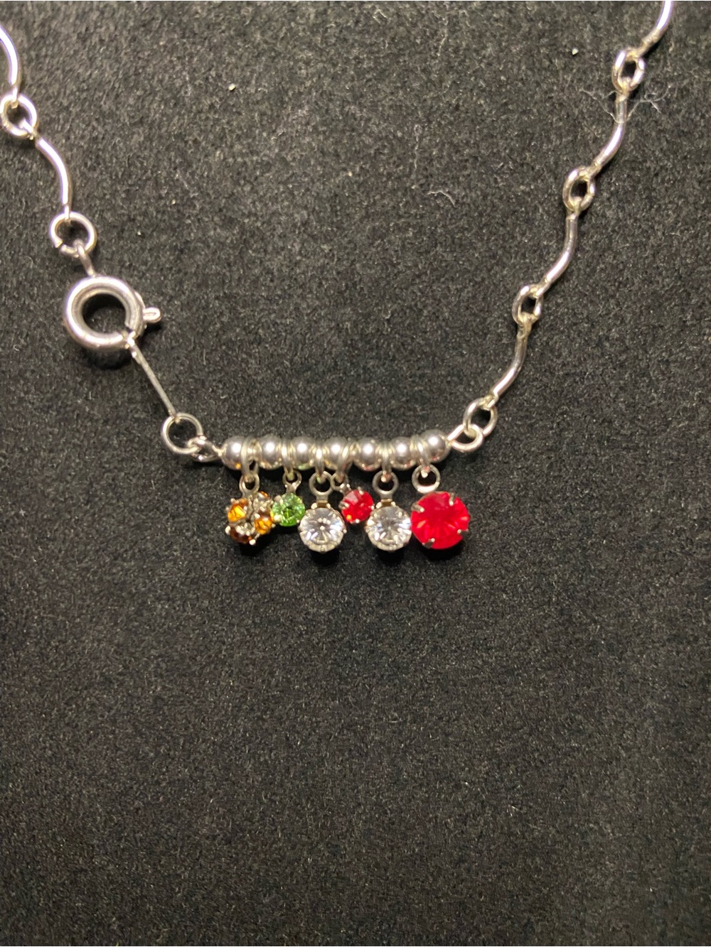Silver Multicolor Charm Necklace with Red Accent
